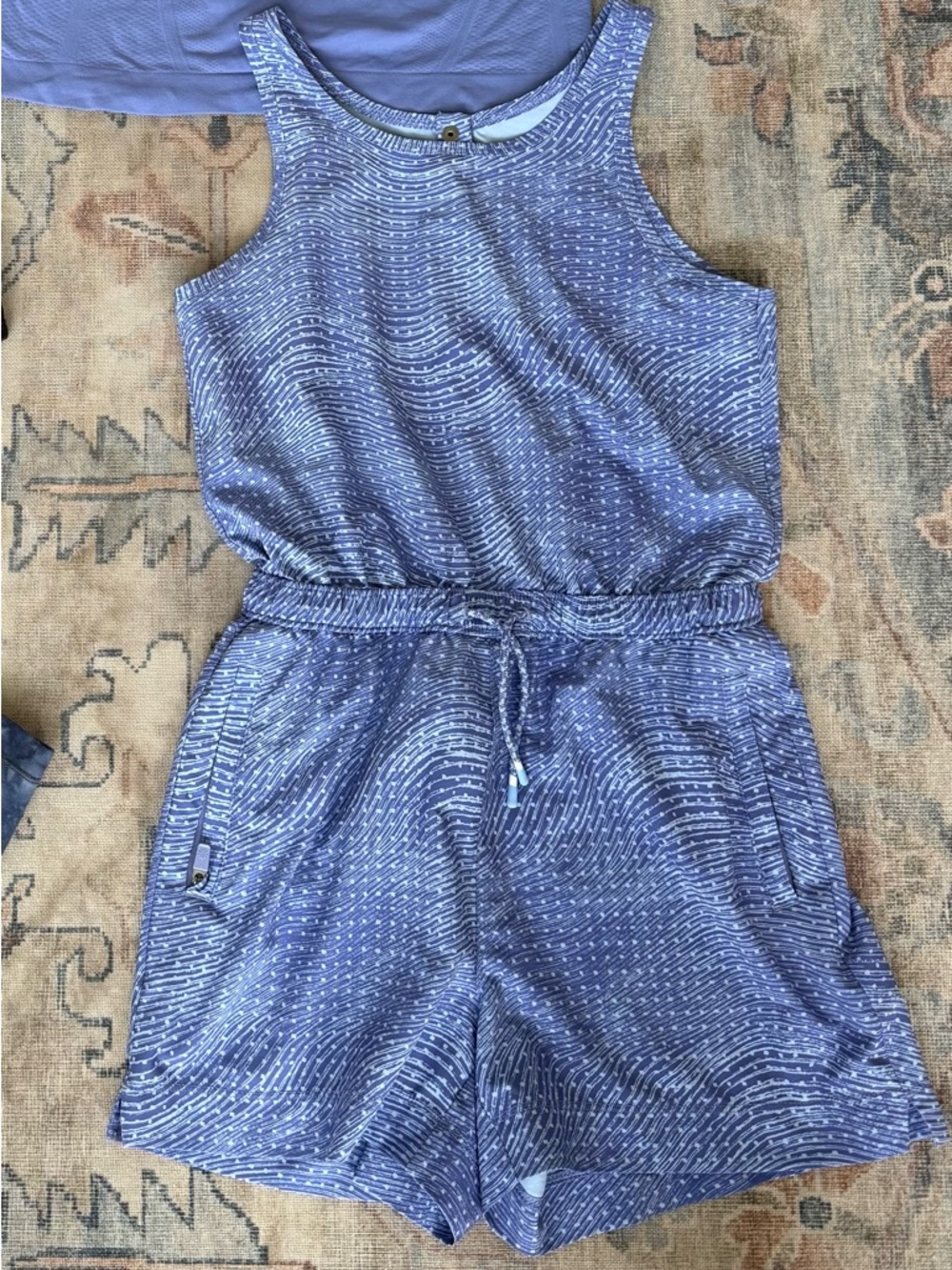 Blue Girls' Knit Drawstring Romper